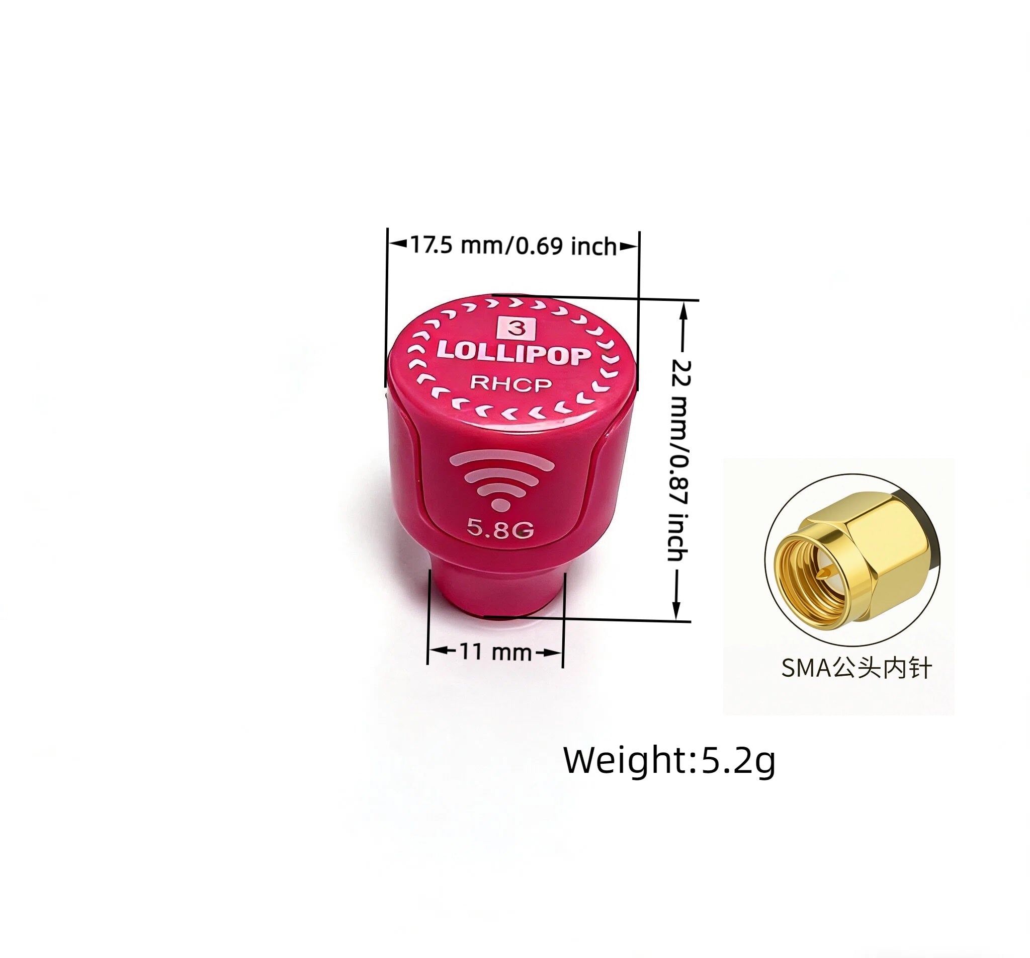 Norminson Lollipop 3th 5.8GHz RHCP FPV Antenna | 8 Colors | SMA Male