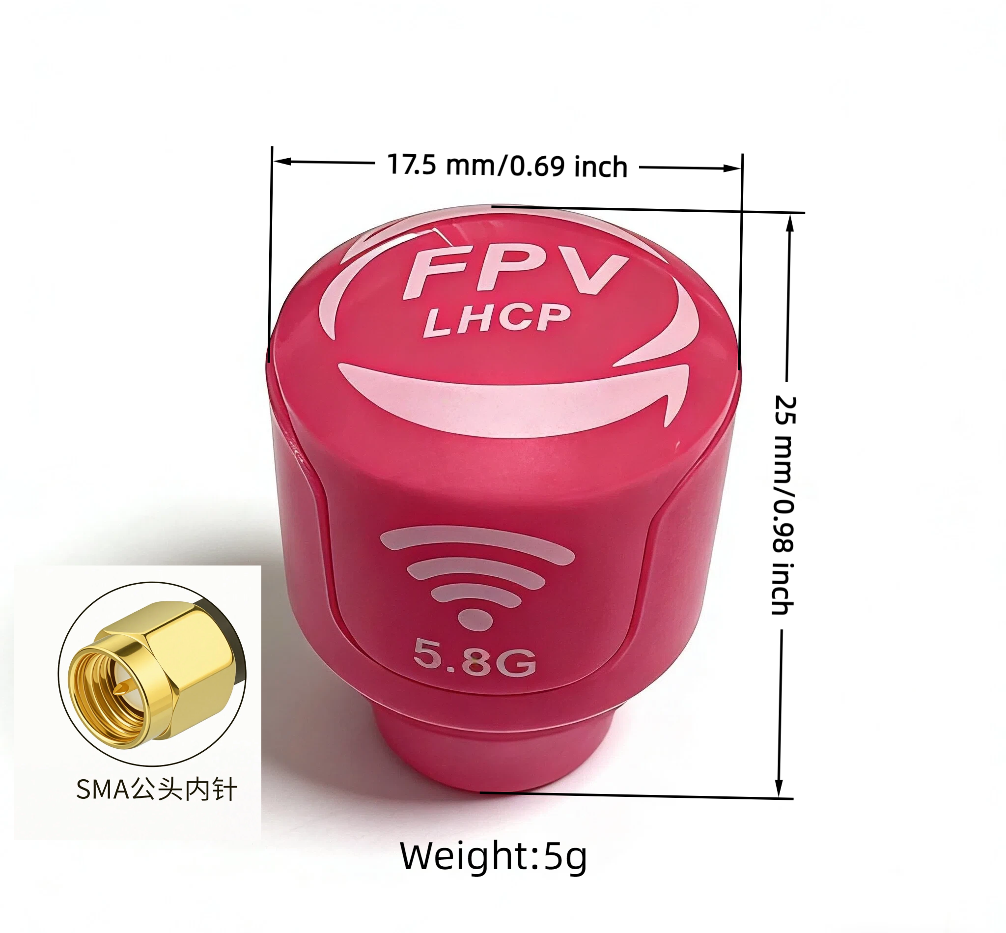 Antenna Factory 5.8GHz LHCP FPV Stubby Antenna | Circular Polarized | 5 Colors | SMA Male